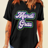 Women's Black Mardi Gras Chenille Patched Graphic Tee - Festive and Comfortable - Image 7