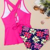 Women's Rose Floral V Neck Ruffled Hem Tankini Set - Stylish Beach Swimwear - Image 6