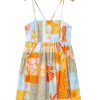 Women's Orange Seashell Patchwork Print Self-Tie Flowy Sundress for Summer Adventures - Image 24