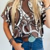 Women's Brown Lucky Horseshoes Graphic Dolman T-Shirt - Western Style - Image 9