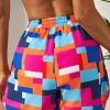 Women's Rose Geometric Printed Drawstring Waist Beach Shorts with Pockets - Image 2