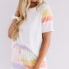 Women's White Rainbow Striped T-Shirt and Drawstring Shorts Set - Image 4