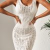 Women's White Eyelet Crochet Sleeveless V Neck Beach Dress - Flattering High Waist Design - Image 6