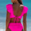 Women's Rose Red Tie Back Ruffled 2-Piece Bikini Swimsuit - Flirty & Fun - Image 2