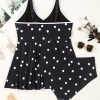 Women's Plus Size Black Polka Dot Trim V Neck Swim Dress - Elegant Colorblock Design - Image 6