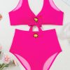 Women's Rose Red Wire-Free Knotted Bikini Swimsuit with Gold Shell Decor - 2pcs Set - Image 11