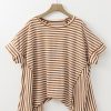 Women's Khaki Stripe Batwing Sleeve Oversized Crewneck Top for Casual Wear - Image 6