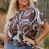 Women's Brown Lucky Horseshoes Graphic Dolman T-Shirt - Western Style - Image 6