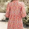 Women's Khaki Abstract Printed Long Sleeve Mini Dress with Tied Neckline - Image 2