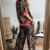 Women's Brown Animal Print Color Contrast Edge Loose Fit Pants Set - Image 2