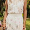 Women's White Eyelet Crochet Sleeveless V Neck Beach Dress - Flattering High Waist Design - Image 9