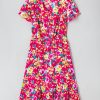 Women's Plus Size Pink Floral Print V Neck Pocketed High Waist Midi Dress - Image 14