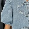 Chic Dusk Blue Bowknot Bubble Sleeve Short Denim Dress for Women - Image 5