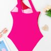 Women's Rose Red One Shoulder Two-Tone Backless One Piece Swimsuit - Elegant Summer Swimwear - Image 7