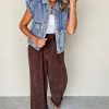 Women's Ashleigh Blue Acid Wash Button Up Denim Vest with Elastic Hem - Image 3