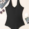 Women's Plus Size Black Solid Color U Neck Padded One Piece Swimsuit - Image 7