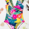 Women's Green Tropical Print V Neck Backless One Piece Swimsuit with Ruffle Detail - Image 8