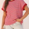 Women's Stylish Pink Stripe Knitted Round Neck T-Shirt with Boxy Fit - Image 7