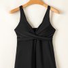 Women's Black Crossed V Neck Adjustable Strap Babydoll Tankini Top for Beach Vacation - Image 5