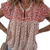 Chic Women's Red Printed Tie Neck Blouse with Embroidery Detail - Image 11