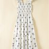 Women's Elegant Black Bow Print Smocked Square Neck Ruffle Tiered Maxi Dress - Image 8