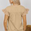 Women's Parchment Two-Tone Ruffle Sleeve Top with Bow Detail - Image 2