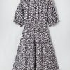 Plus Size Brown Leopard Tassel Tied Neck Short Sleeve Dress for Women - Image 7