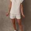 Women's Apricot Textured Ruffled Cap Sleeve Top and Shorts Set - Chic Casual Outfit - Image 7