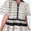 Elegant Women's Black Boho Floral Striped Contrast Trim Bubble Sleeve Flared Dress - Image 4