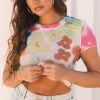 Women's Multicolour Floral Mesh Lettuce Trim Cropped T-Shirt - Image 6