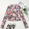 Women's Orange Floral Slim Long Sleeve Crop Top - Sheer Mesh Design - Image 6