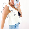 Women's Elegant White Contrast Bow Ruffle Trim V Neck Blouse - Image 3