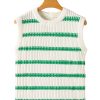 Trendy Bright Green Striped Round Neck Casual Sweater Vest for Women - Image 13