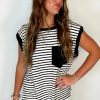 Women's Casual Black Stripe Round Neck Tank Top with Chest Pocket - Image 15