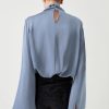 Women's Ivy Asymmetric Pleated Turtleneck Bell Sleeve Blouse - Elegant and Chic - Image 2