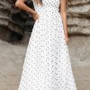 Women's White Polka Dot Flutter Sleeve Square Neck Smocked Maxi Dress - Image 7