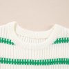 Trendy Bright Green Striped Round Neck Casual Sweater Vest for Women - Image 9