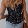 Women's Blue Floral Print Spaghetti Strap V Neck Tank Top with Button Detailing - Image 2