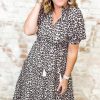 Plus Size Brown Leopard Tassel Tied Neck Short Sleeve Dress for Women - Image 5