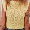 Women's Yellow Solid Color Hollowed Knit Round Neck Sweater Vest - Image 5