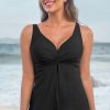 Women's Black Crossed V Neck Adjustable Strap Babydoll Tankini Top for Beach Vacation - Image 8