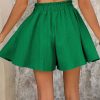 Women's Dark Green Textured Frilled Lace-up High Waist Ruffle Wide Leg Shorts - Image 2