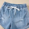 Women's Myosotis High Waist Distressed Denim Shorts with Drawstring - Image 11