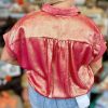 Plus Size Women's Rose Red Metallic Sheen Short Sleeve Button Up Shirt - Image 3