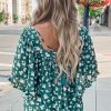 Plus Size Green Floral Print Square Neck Blouse with Ruffled Trim - Image 2