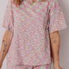 Women's Multicolour Printed Ribbed Knit T-Shirt and Shorts Lounge Set - Image 8