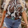 Women's Brown Lucky Horseshoes Graphic Dolman T-Shirt - Western Style - Image 8