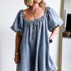 Women's Myosotis Bubble Sleeve Square Neck Denim Babydoll Dress - Playful & Chic - Image 8