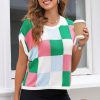 Women's Dark Green Color Block Cap Sleeve Sweater - Edgy and Elegant Style - Image 11