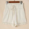 Women's Apricot Textured Frilled High Waist Lace Hem Shorts - Casual Summer Style - Image 6